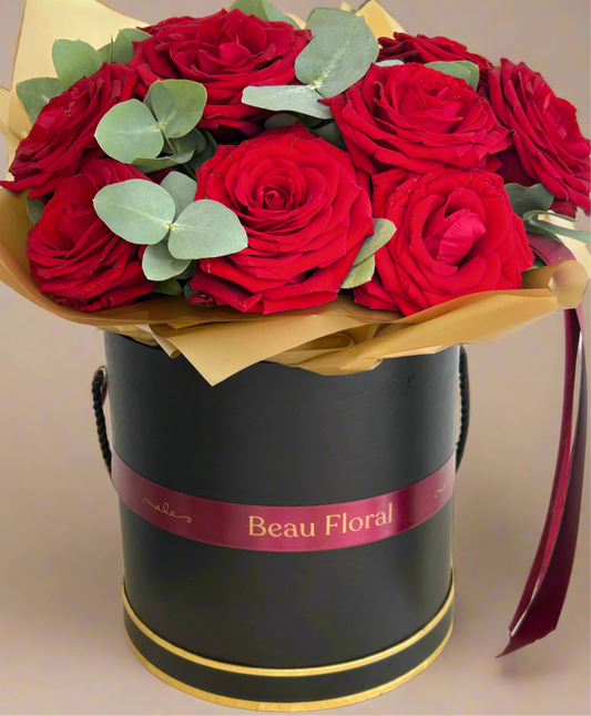 Amore Red Roses in Hat Box